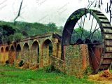 Noria, acueducto y acequia de la Hacienda La Concepción, Guarenas, década 1970.