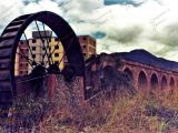Noria, acueducto y acequia de la Hacienda La Concepción, Guarenas, década 1970.