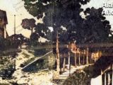 Al centro se observa la Alameda Plaza y su muro de contención, Guarenas, año 1930. A la derecha se observan la Bajada de Los Almendrones. Arriba a la izquierda, se observa la casona propiedad del señor Adesso, en la cual se fundaría posteriormente la Escuela Federal Graduada Carabobo, solo para hembras.