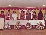 Acto de graduación en la Escuela Estadal "Simón Rodríguez". Guarenas, año 1978. De izquierda a derecha los docentes: Luyita, Milano, Zoris Sánchez, Violeta, Antonio María Piñate, Janet de Carelis, Ana Luisa Cabrera y Pablo Muro.