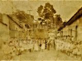 Funeral año 1920 en la calle Comercio de Guarenas. Al fondo, la Bajada de Los Almendrones