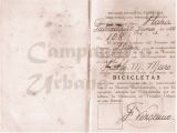 Credencial de ciclista para poder manejar la bicicleta en Guarenas, emitida por los Estados Unidos de Venezuela, Gobierno del Estado Miranda, Inspectoría de Tránsito del Distrito Plaza en Guarenas, 20 de junio de 1950