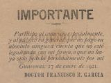 Nota del Doctor Francisco Rafael García Año 1921