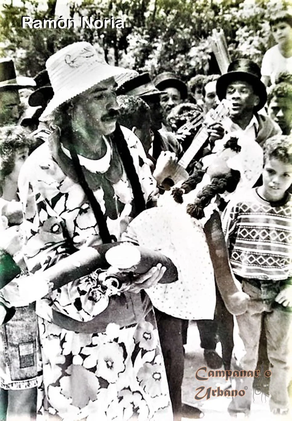 Cultor Ramón Noria, Parranda de San Pedro de Guarenas, durante su primera representación de la esclava María Ignacia, año 1989