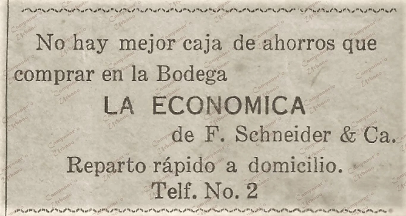 Pauta publicitaria en Guarenas, Bodega La Económica, de F. Schneider, año 1936.