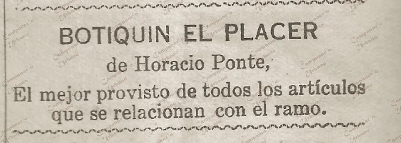 Pauta publicitaria en Guarenas, Botiquín El Placer, de Horacio Ponte, año 1936.