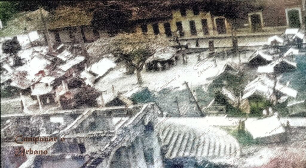 Plaza del Pueblo Arriba de Guarenas después del terremoto del 19 de octubre de 1900.