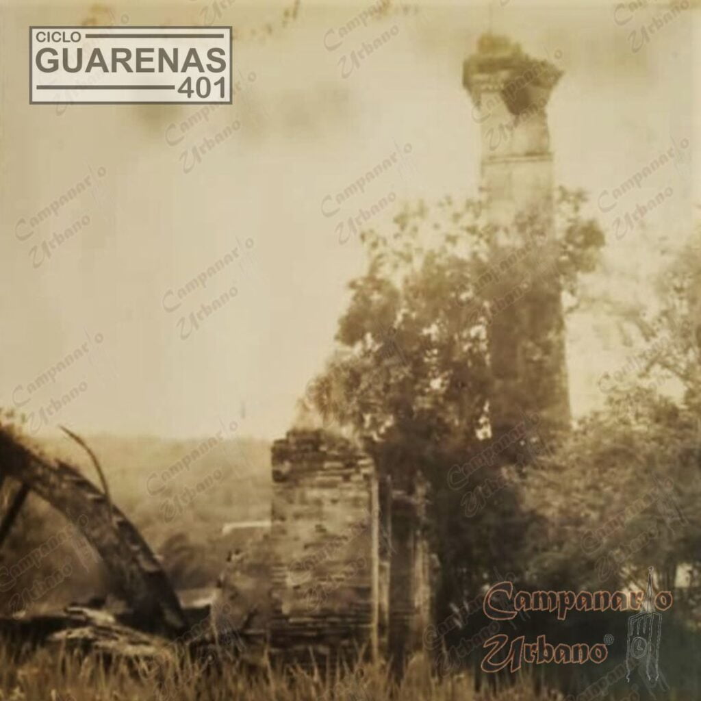 Ingenio de trapiche hidráulico de la Hacienda Casarapa de Guarenas. Se observa parte de la noria y torreón de expulsión.
