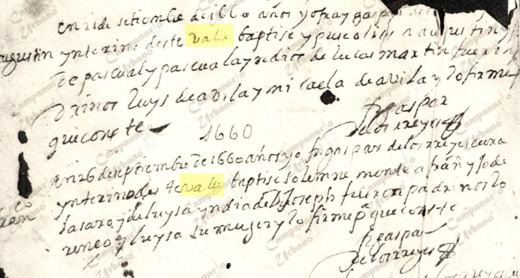 Fe de bautismo firmada por Fray Gaspar De Los Reyes el 21 de septiembre de 1660, en la cual denomina al lugar como valle, no mencionando a Guarenas u otro vocablo fonéticamente parecido.