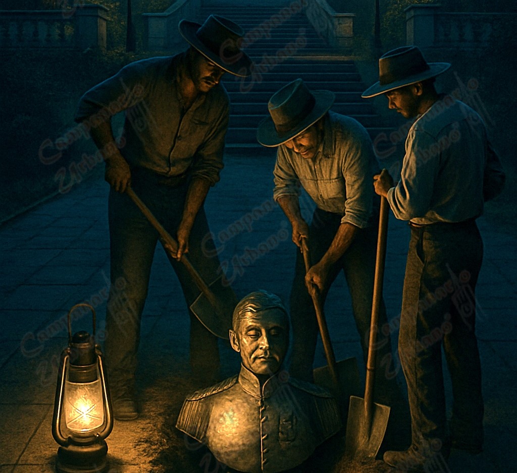 Imagen referencial del entierro del busto de Ambrosio Plaza en el Cerro de Piedras, hoy Plaza Régulo Fránquiz.