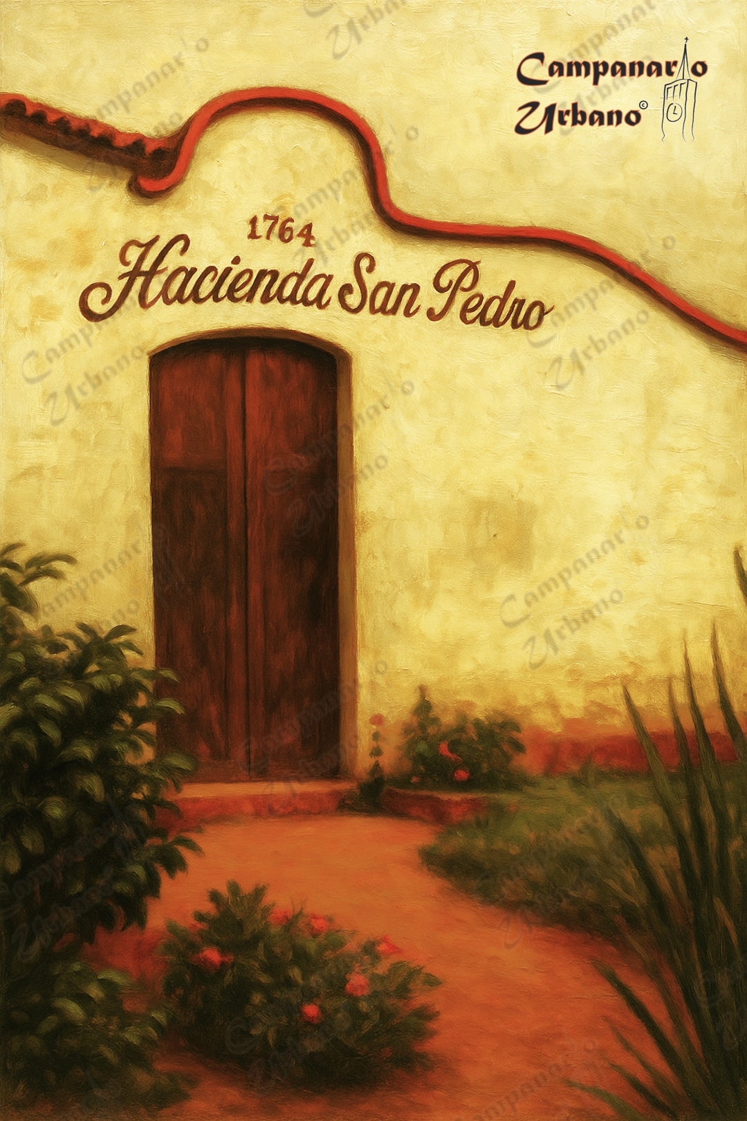 Casa grande de la Hacienda San Pedro de Guarenas. Composición IA.