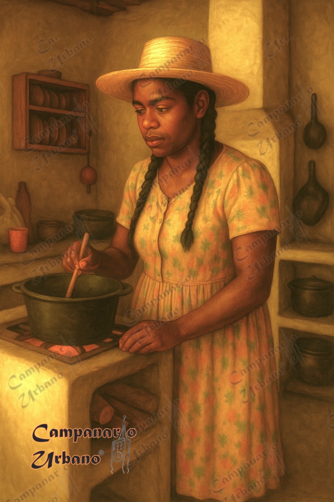 La esclava María Ignacia en sus labores diaria de la hacienda.