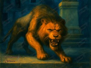 El león de Guarenas en la Plaza Bolívar, temido felino que acechó a sus pobladores en el año de 1951. ¿Un león? ¿Un cunaguaro? Composición IA.