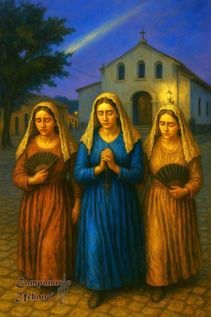 Damas de Guarenas después de asistir a la Misa Tridentina, Plaza la Candelaria, año 1868. Composición IA.