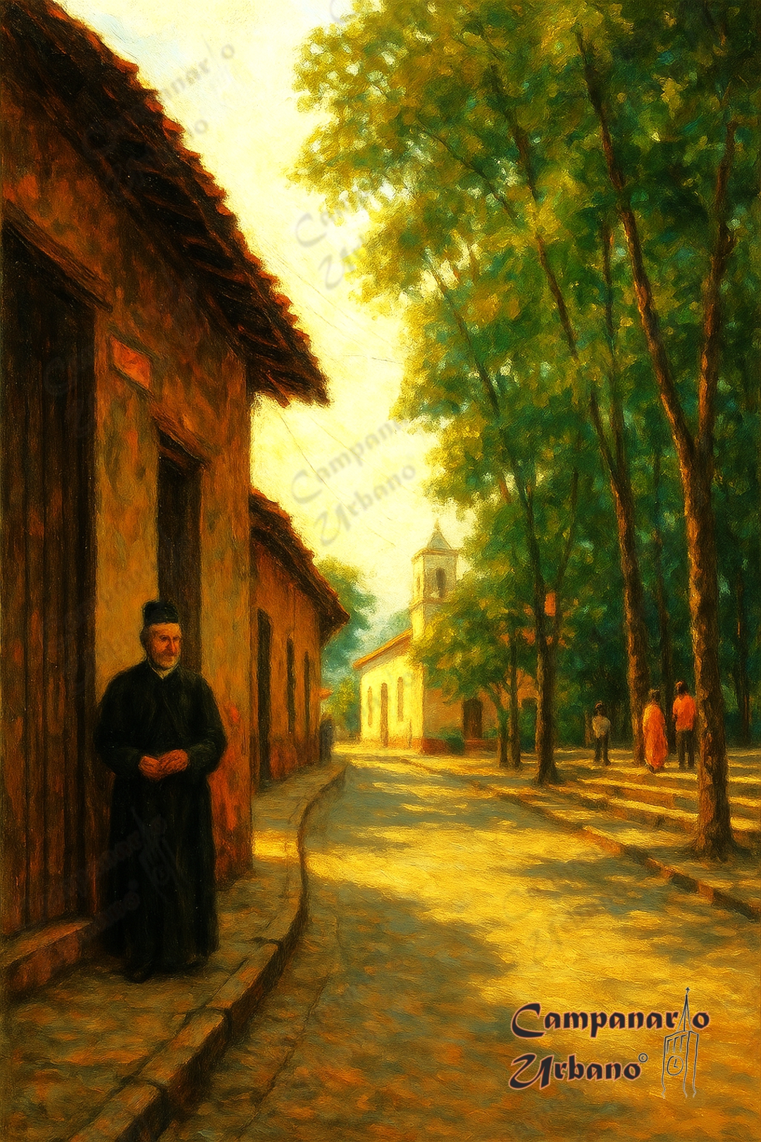 El presbítero Santiago Giménez en la Plaza Bolívar de Guarenas, año 1868. Composición IA.