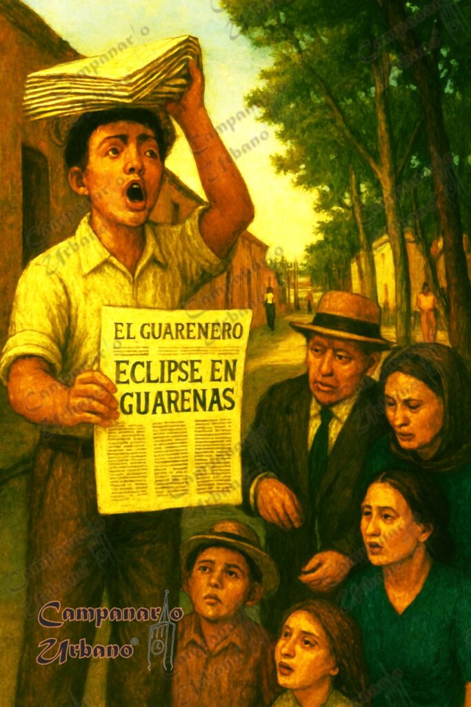 Un eclipse sobre Guarenas, 3 de febrero de 1916. Composición IA.