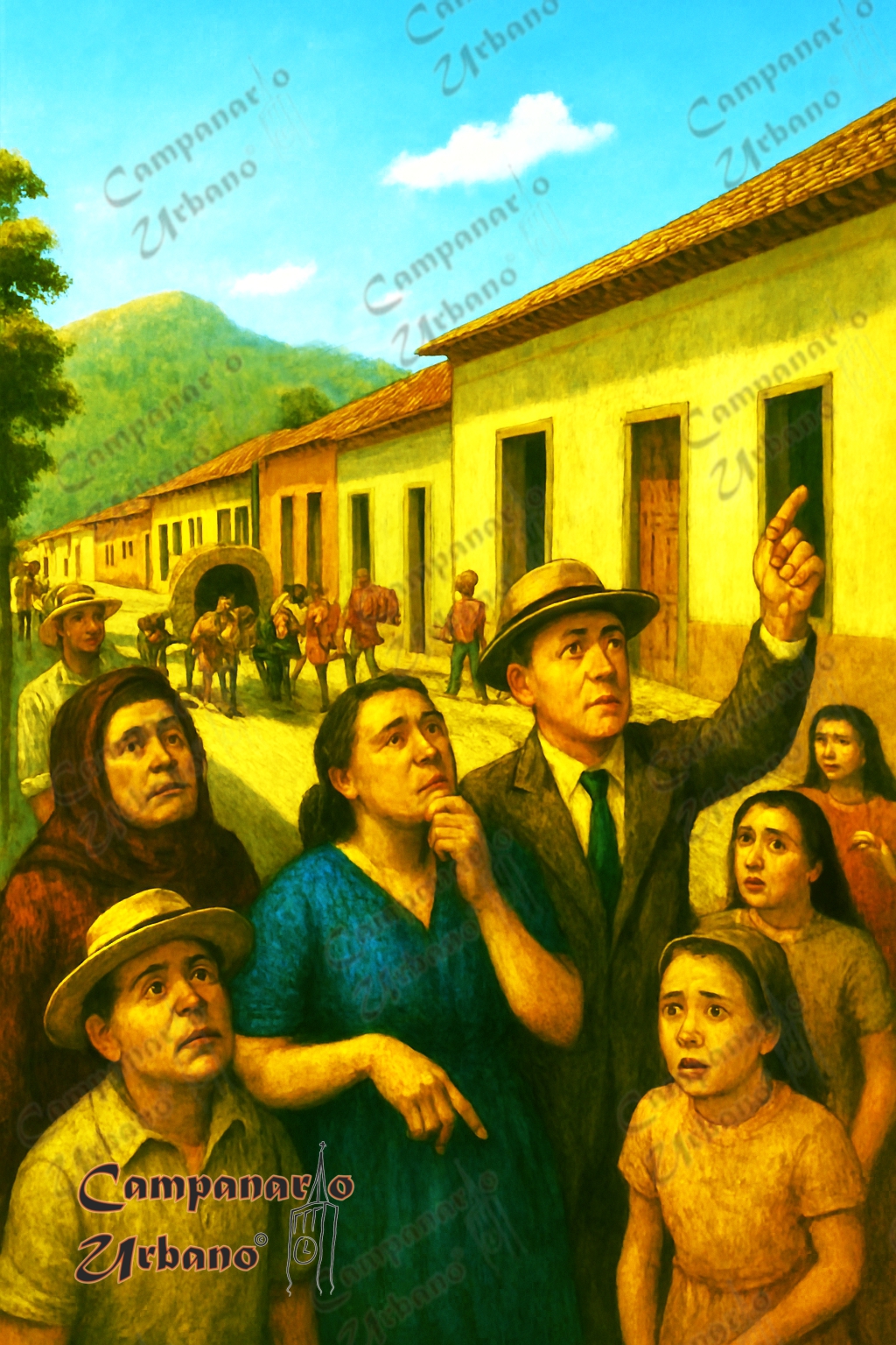 Calle Régulo Fránquiz en la Plaza Bolívar. Un eclipse sobre Guarenas, año 1916. Composición IA.
