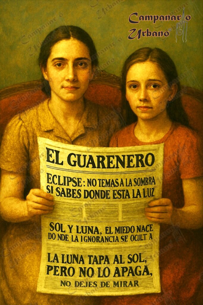 Un eclipse sobre Guarenas, año 1916. Composición IA.