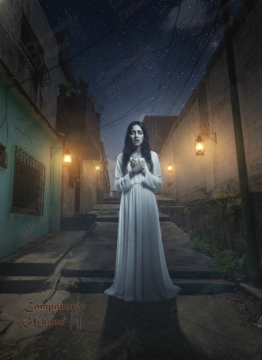 Leyenda de la Llorona buscando a sus hijos. Composición IA.