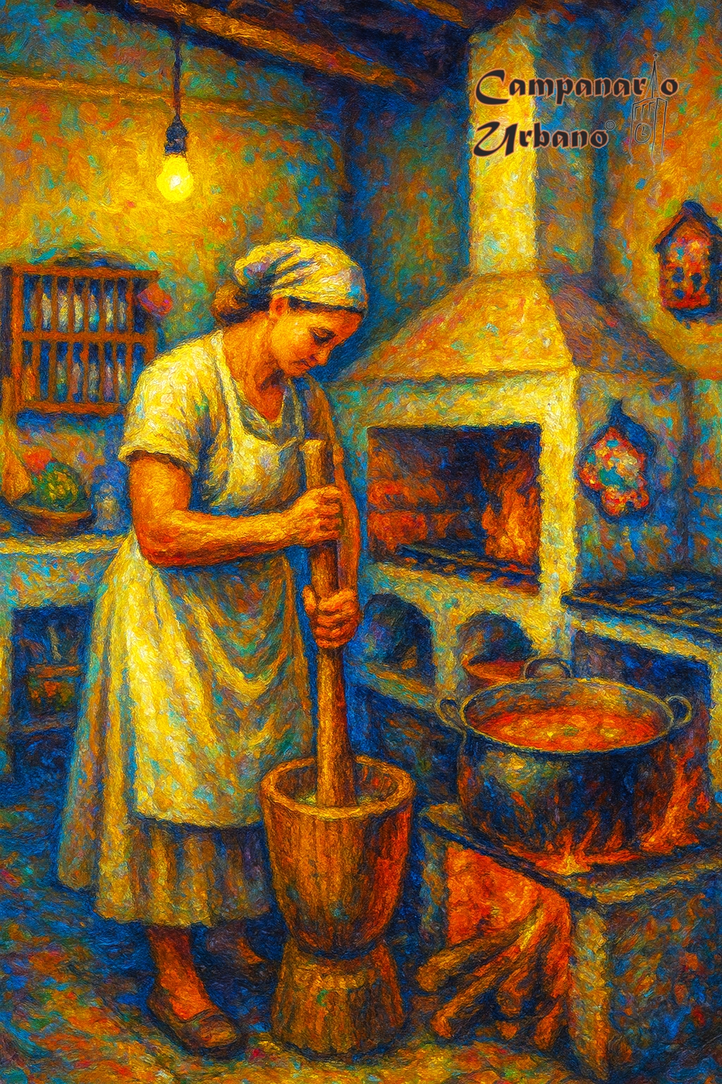 Pilando maíz. Composición IA.