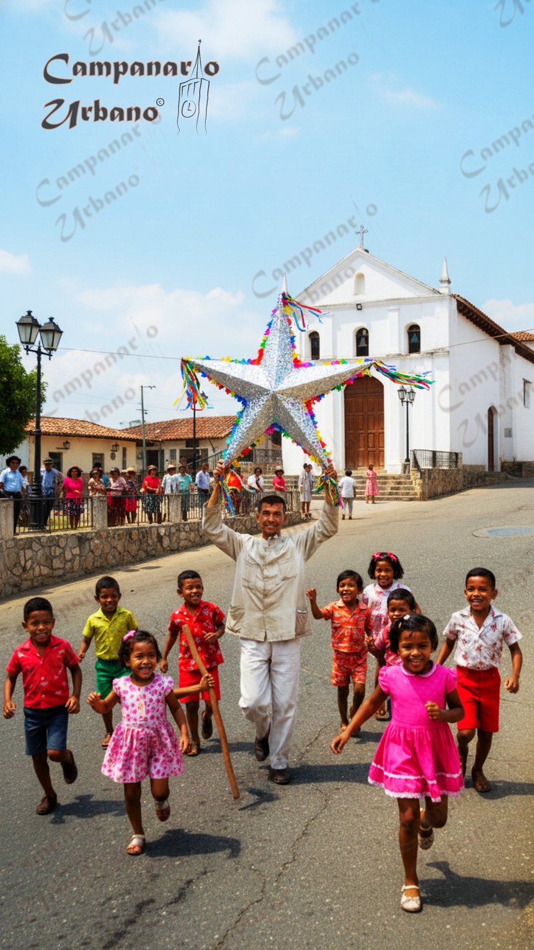 Piñata organizada por Petrón en la Fiesta de la Candelaria. Composición IA.