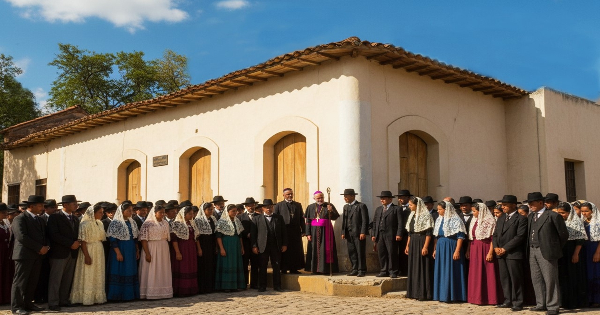 Recepción del Obispo de la Arquidiócesis de Caracas en la Esquina de La Calzada de Guarenas. Inicios del siglo XX. Composición IA.