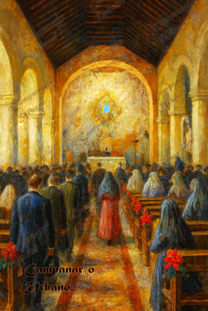 Misa de Aguinaldo en la Catedral de Nuestra Señora de Copacabana de Guarenas. Composición IA.