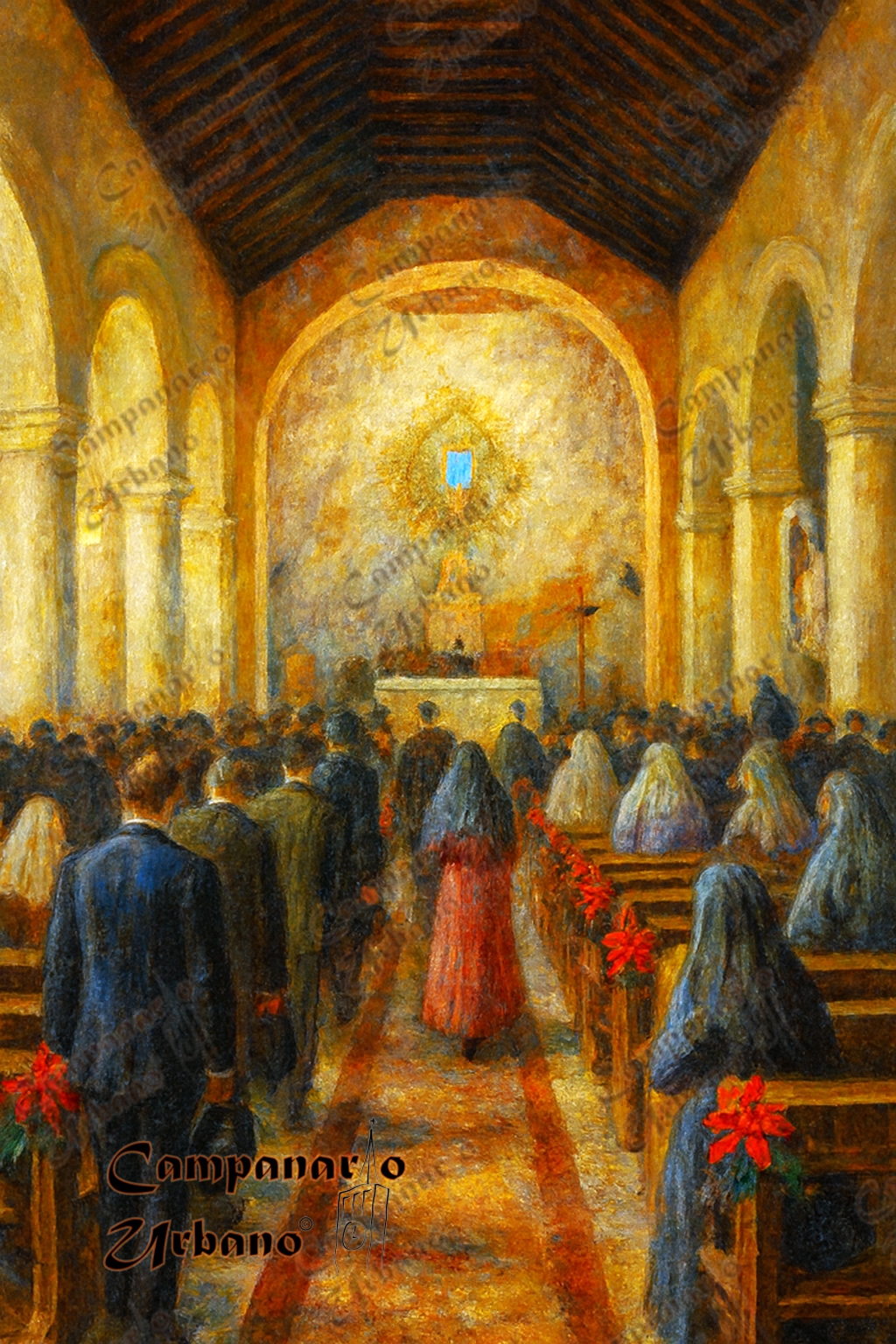 Misa de Aguinaldo en la Catedral de Nuestra Señora de Copacabana de Guarenas. Composición IA.
