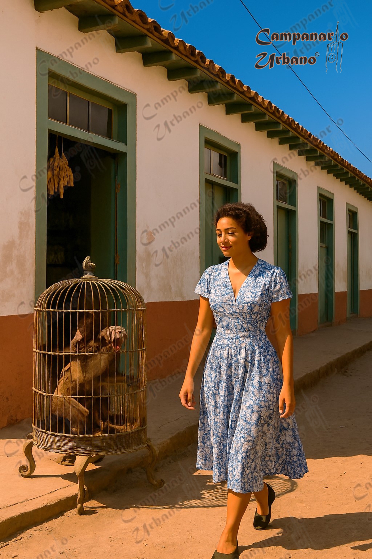La esquina del mono de Guarenas en la Pulpería de Chaco Mendoza, calles Francisco R. García y Urdaneta, década de 1960. Composición IA.