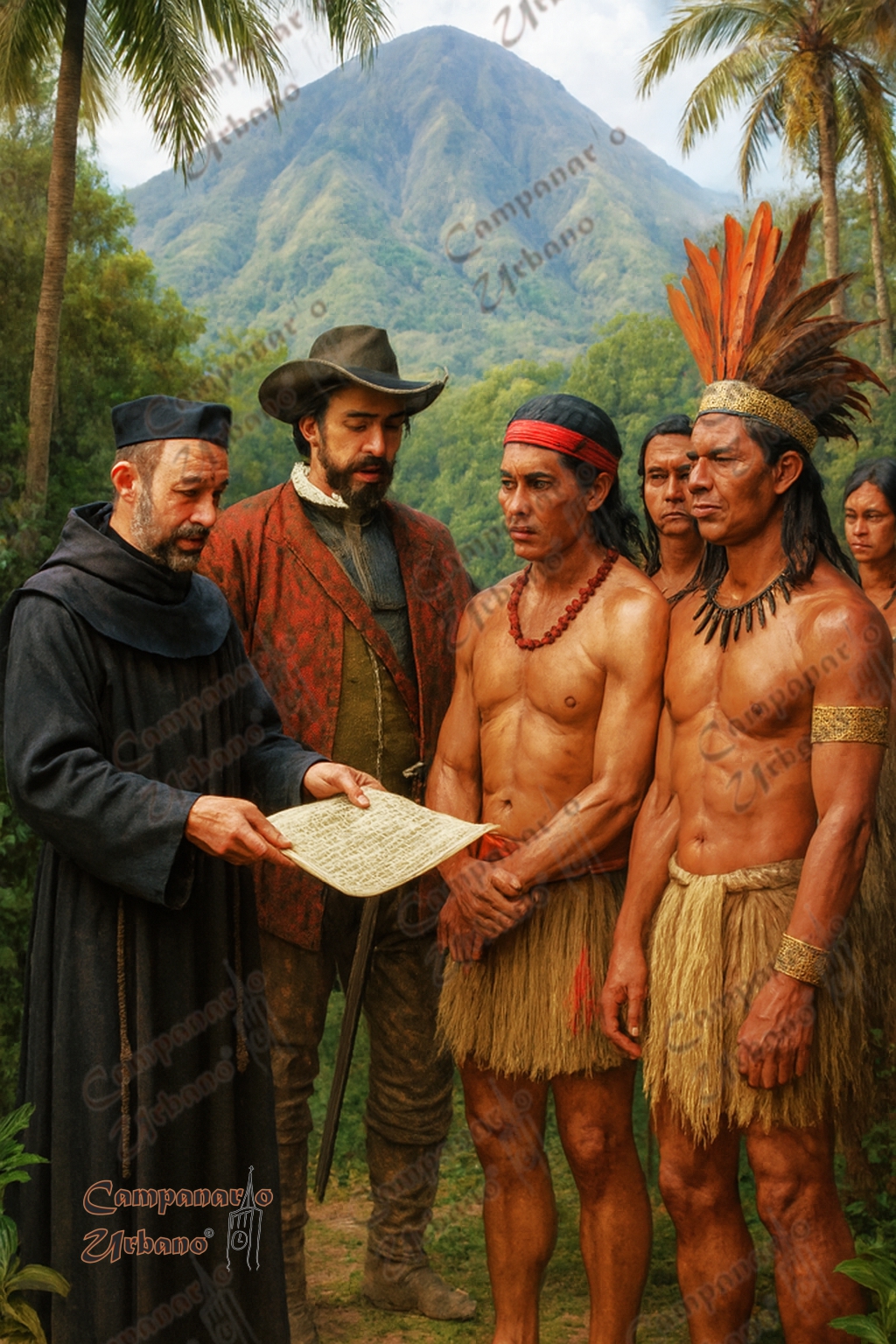 Cabildo constituido por el Vicario Gabriel de Mendoza, el Teniente General Pedro José Gutiérrez de Lugo y los caciques de las etnias Chagaragotos y Mariches. Provincia de Venezuela al este de Santiago de León de Caracas, año 1621. Composición IA.