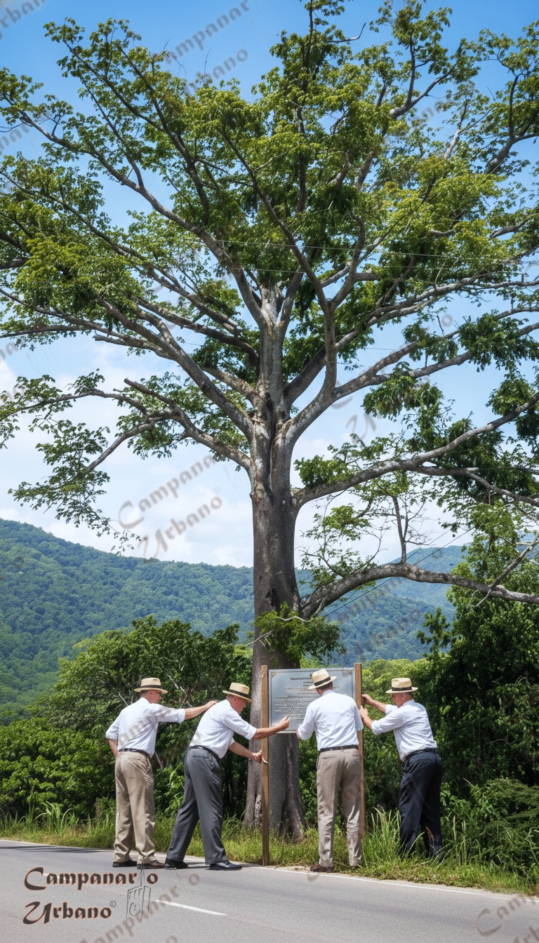 Colocación de placa conmemorativa en la ceiba de Guarenas, 23 de febrero de 1953. Composición IA.