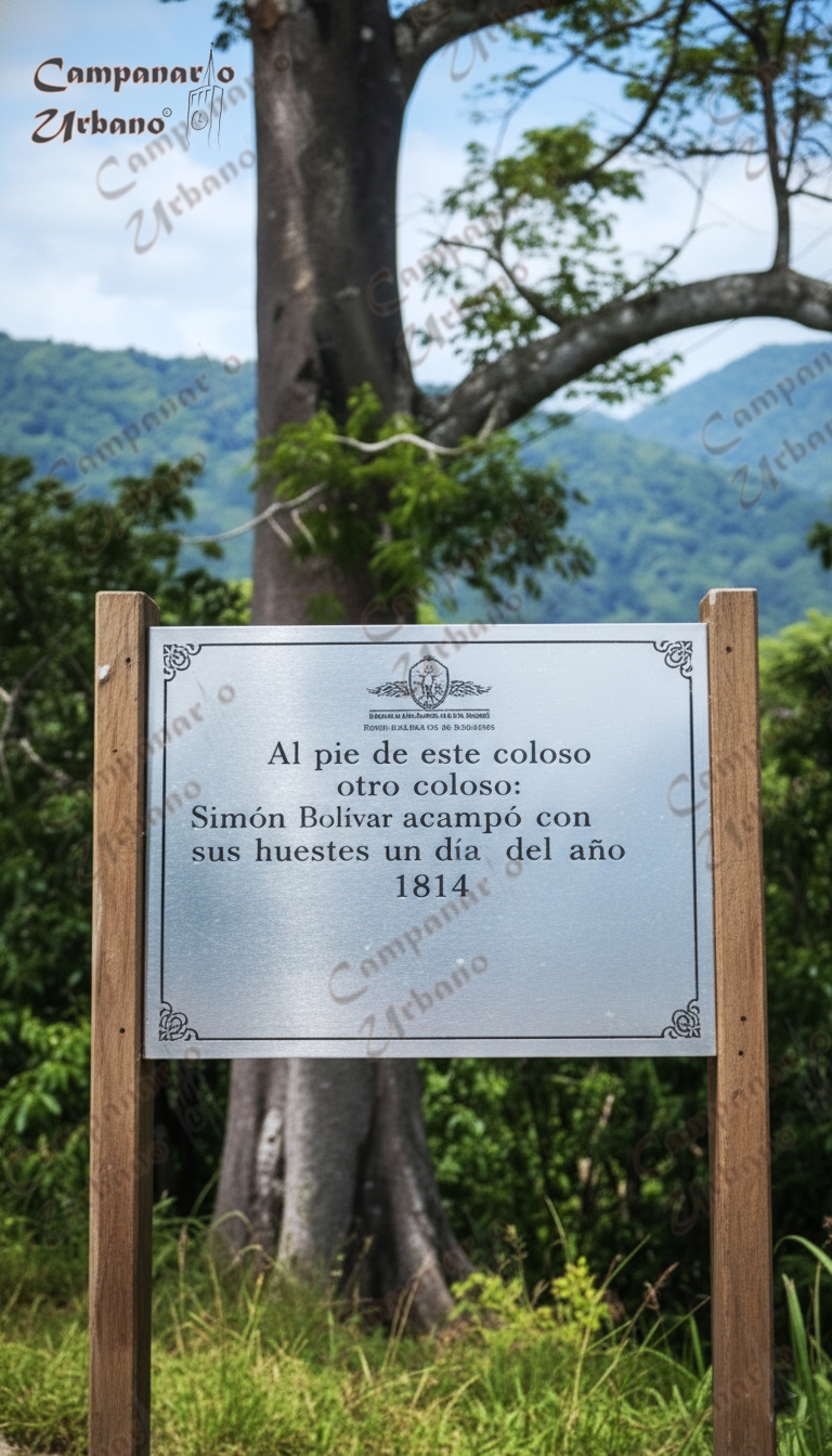 Placa conmemorativa en la ceiba de Guarenas. Composición IA.