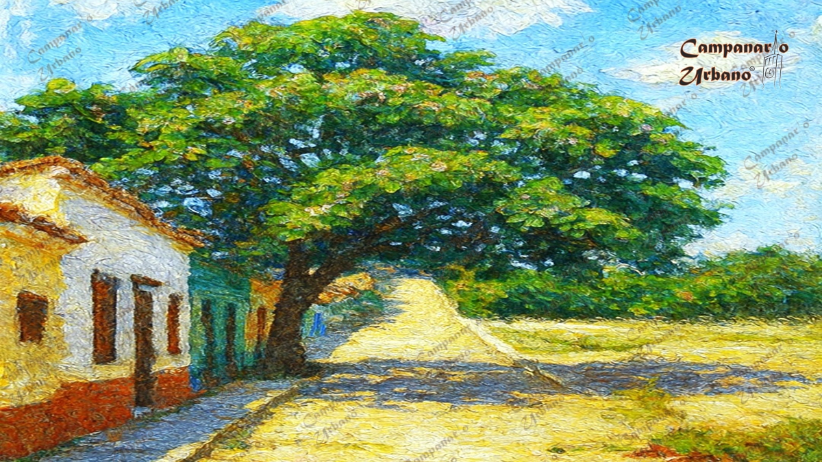 Plazoleta del Pueblo Arriba de Guarenas, década de 1950. Composición IA.