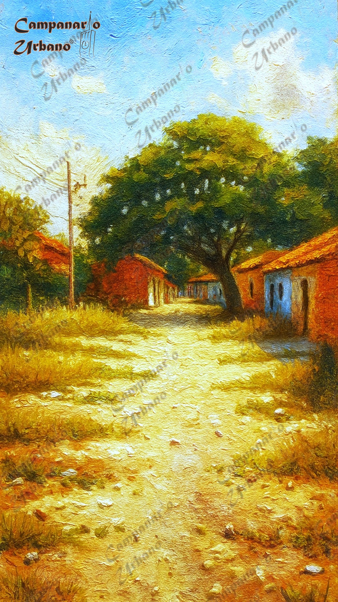 Plazoleta del Pueblo Arriba de Guarenas, década de 1950. Composición IA.