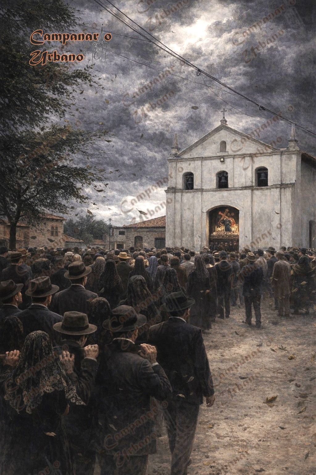 Inicio de la procesión del Nazareno en la Iglesia de la Candelaria de Guarenas, año 1933. Composición IA.
