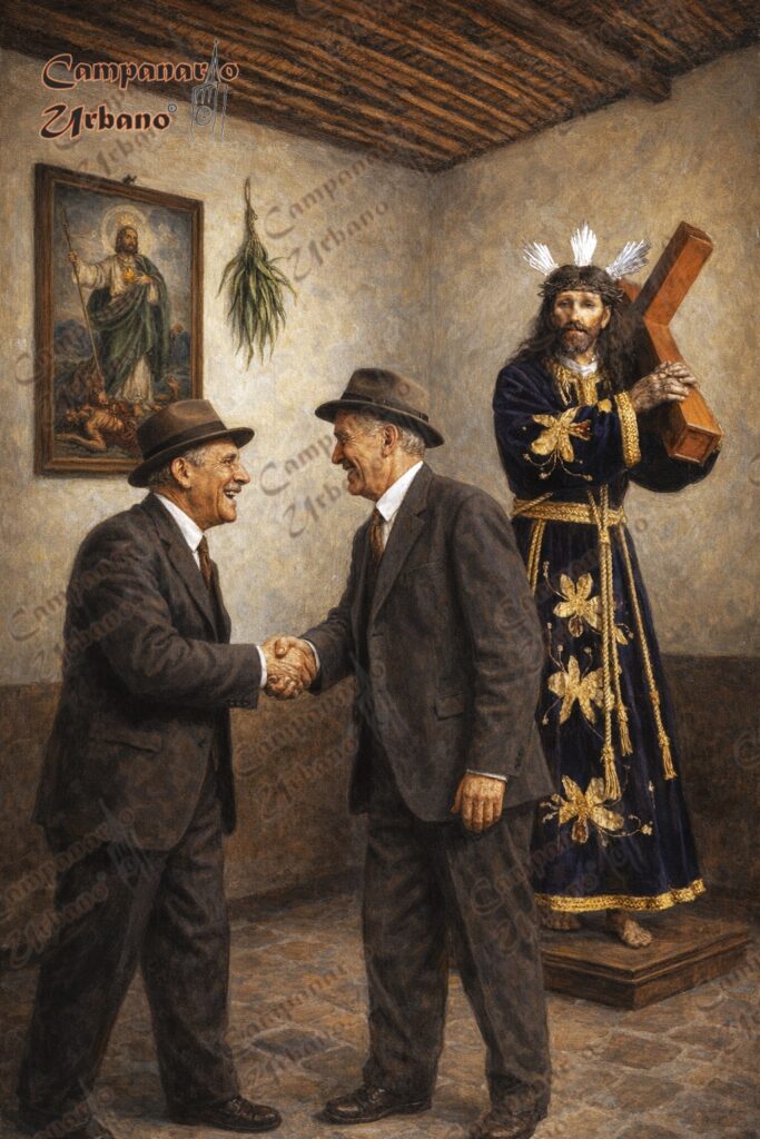 Ramón Blanco le confía la imagen del Nazareno a su amigo Francisco González Arocha. Final del siglo XIX. Composición IA.