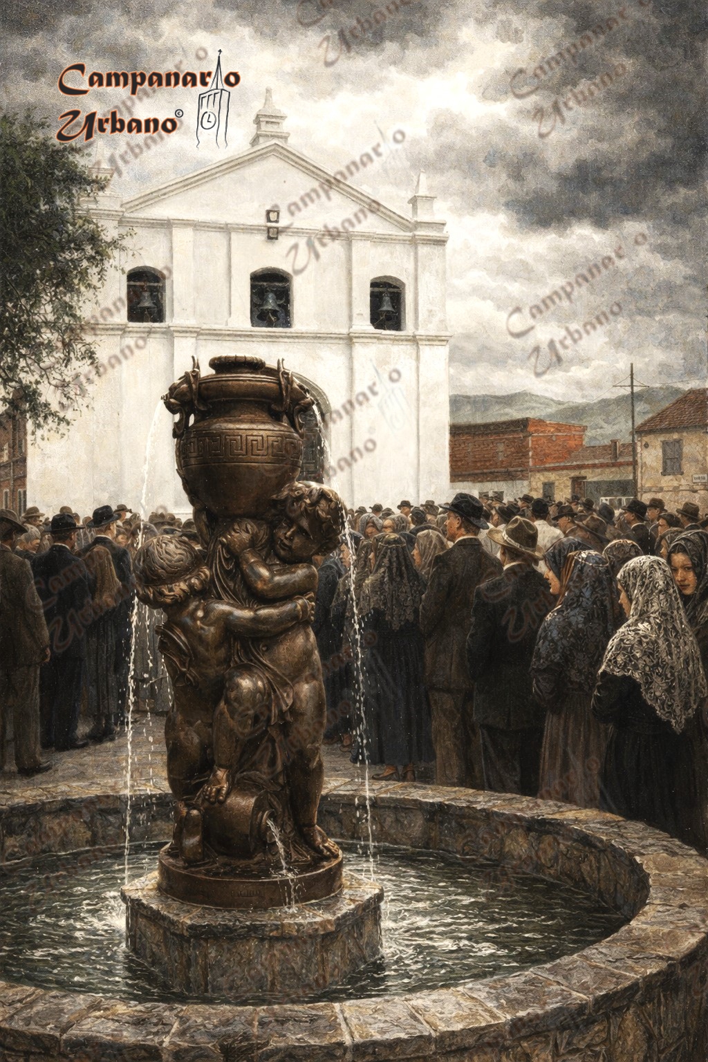 Miércoles Santo en la Iglesia de la Candelaria, Guarenas, año 1933. Composición IA.