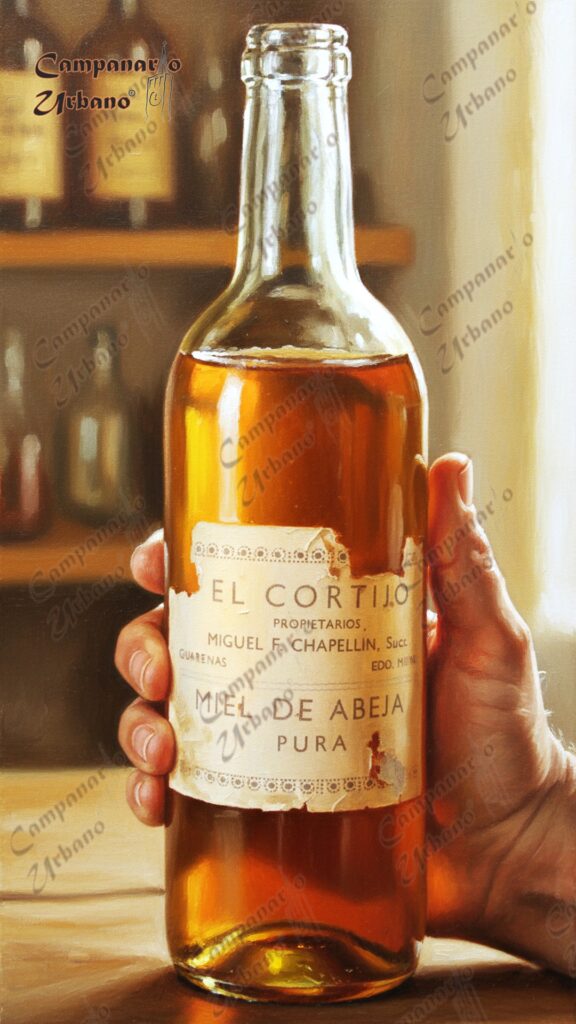 Miel pura El Cortijo, del apiario de Miguel Felipe Chapellín García. Composición IA.