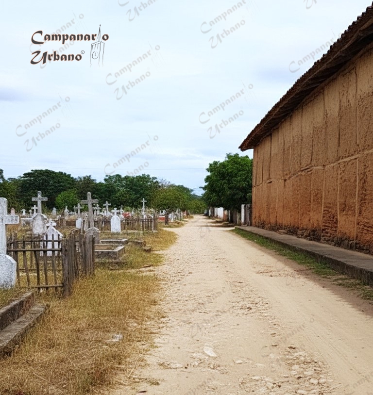 Primer cementerio de Guarenas, ubicado del lado izquierdo o norte de la Iglesia de Nuestra Señora de Copacabana. Composición IA.