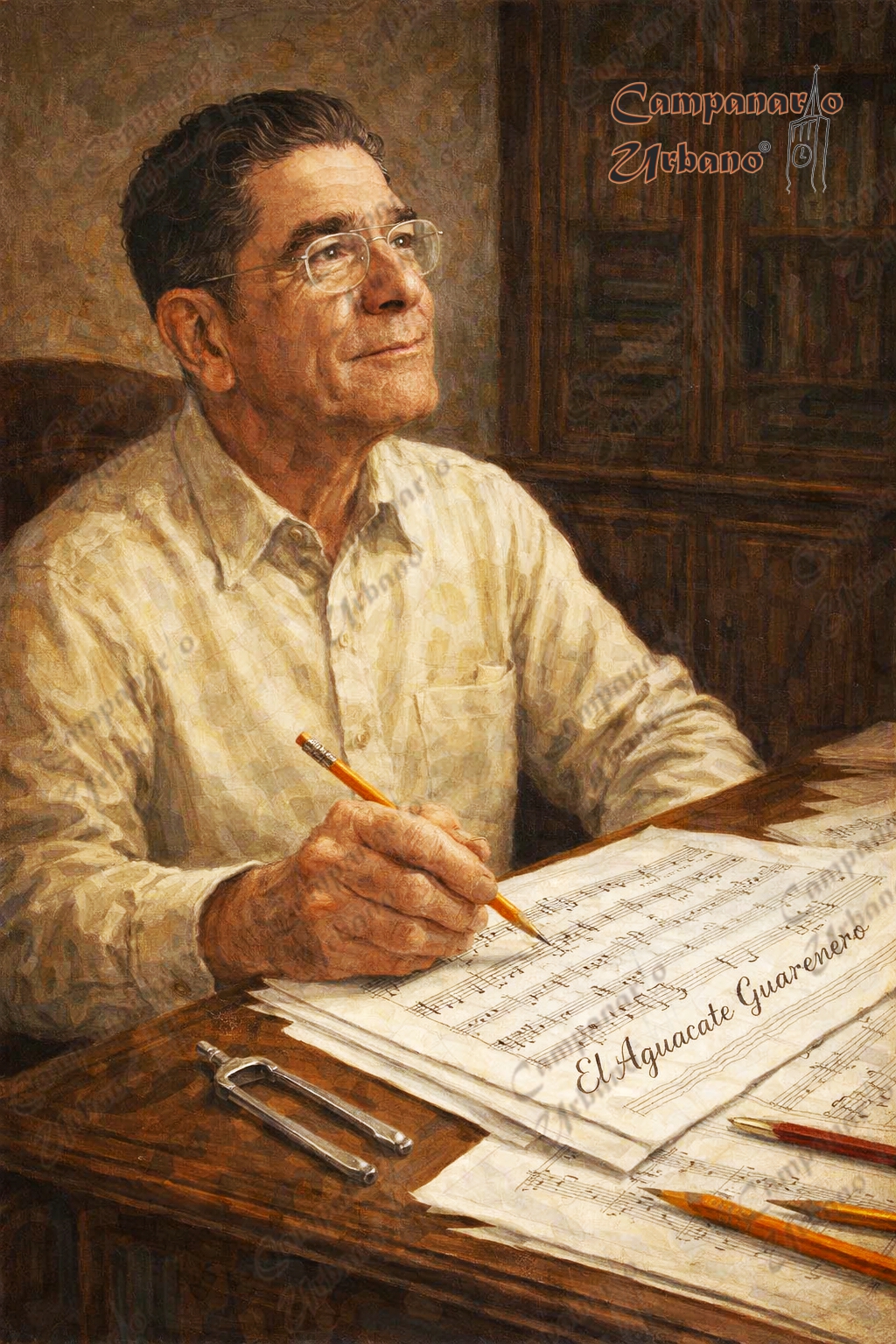 Benito Canónico componiendo el golpe "El Aguacate Guarenero". Composición IA.