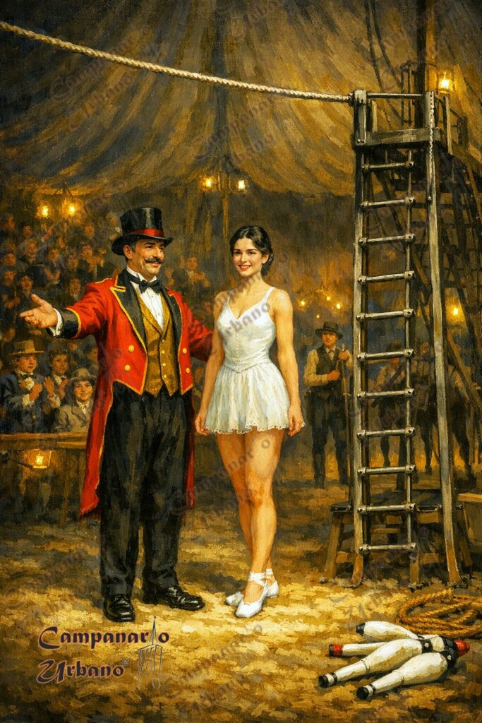 Dilia Ricardo Eschels, hija de los dueños del circo, John Ricardo Álvarez y Rosa Eschels Mijares. Guarenas 8 de julio de 1911. Composición IA.