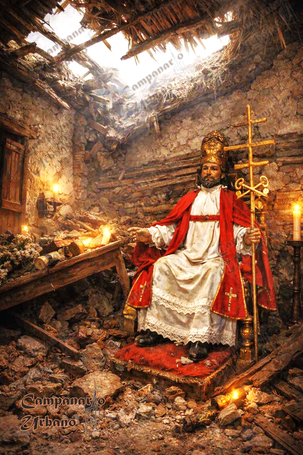 Terremoto del 29 de octubre de 1900. Capilla de la Hacienda San Pedro de Guarenas. Composición IA.