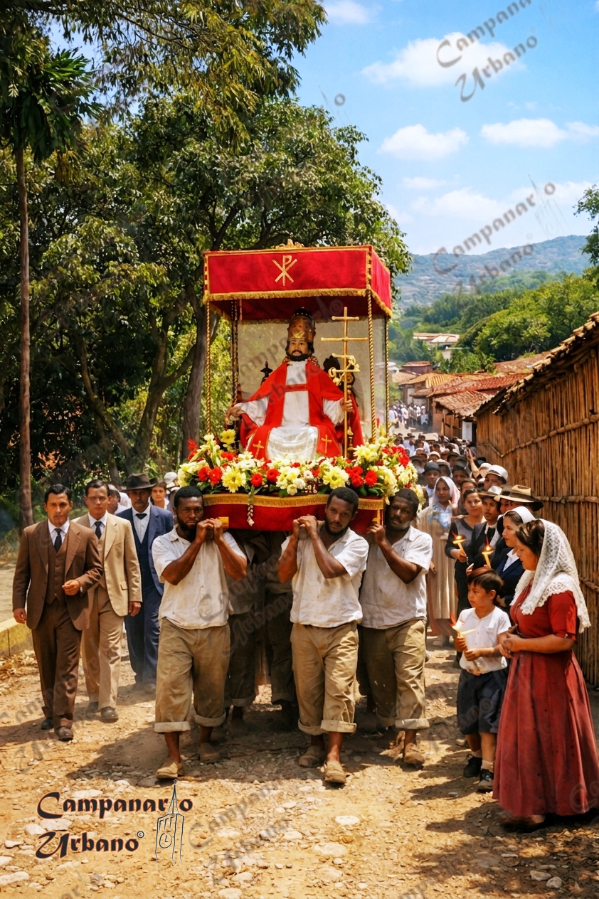Procesión de San Pedro. Bajada de los Almendrones de Guarenas. Composición IA.