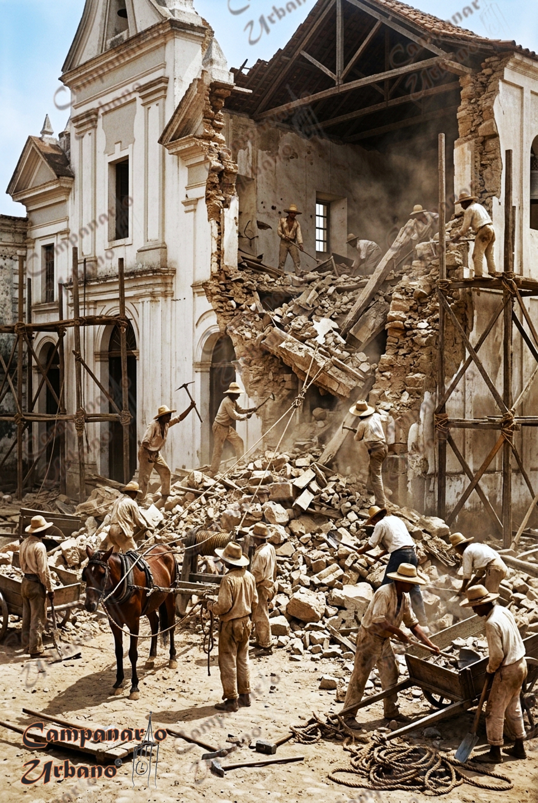 Demolición de la Iglesia San Jacinto de Caracas, año 1874, composición IA.