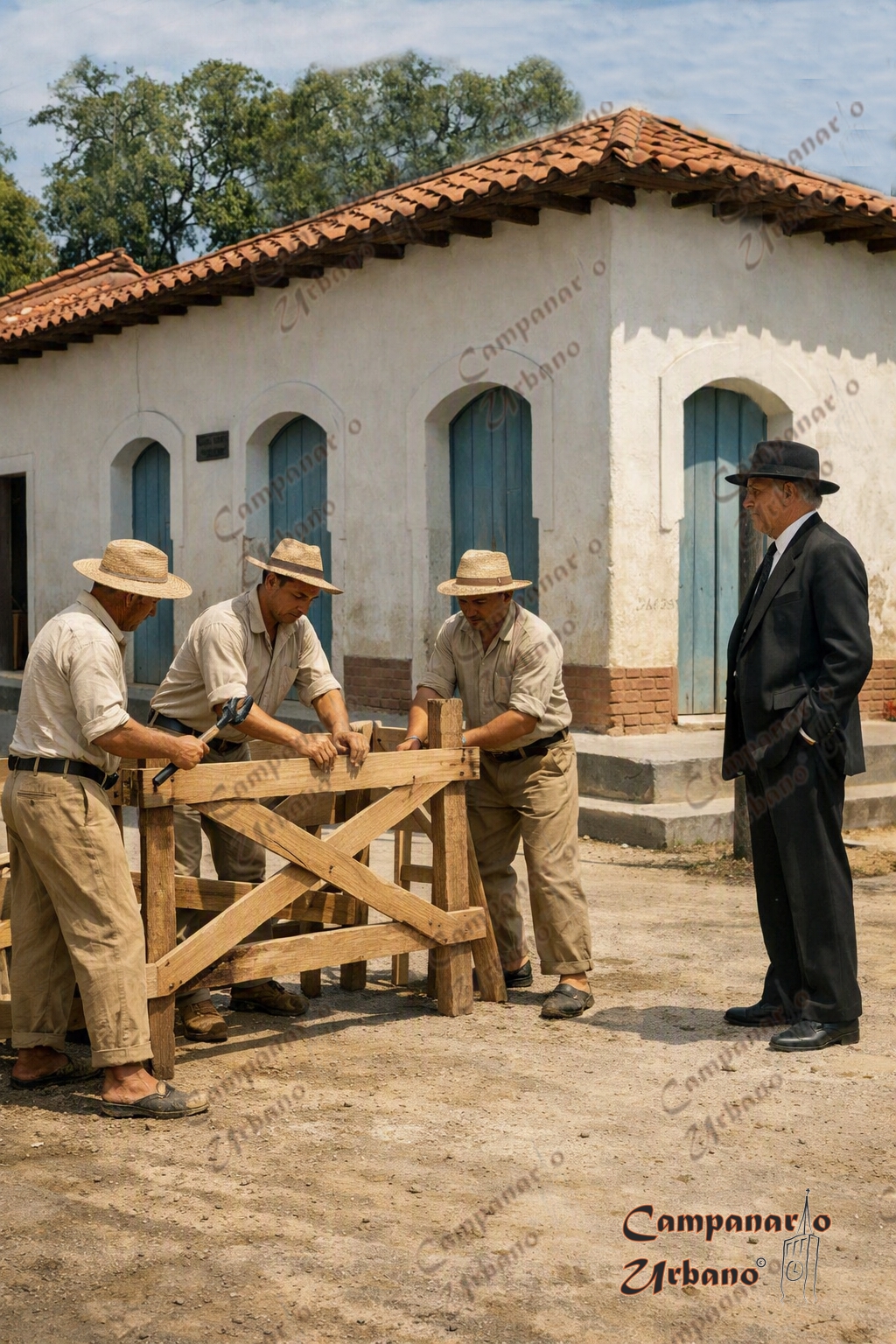 Esquina de la Calzada (hoy calle Régulo Fránquiz con calle José Félix Ribas), Guarenas, año 1924. Composición IA.